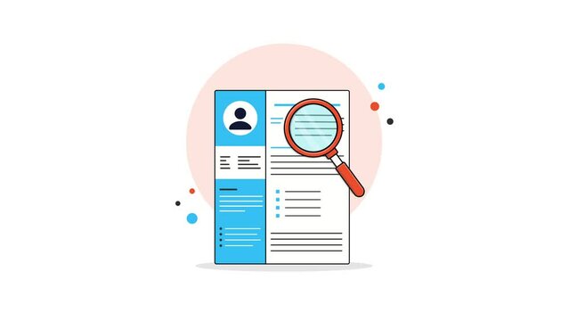 4K Magnifying Glass Looking Resume For Hiring Concept Animation Video