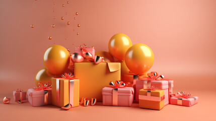 Fototapeta na wymiar Happy New Year Theme with Presents and Decorative Ornaments Background 