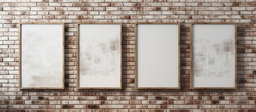 Vertical wooden frames and white brick wall simulation