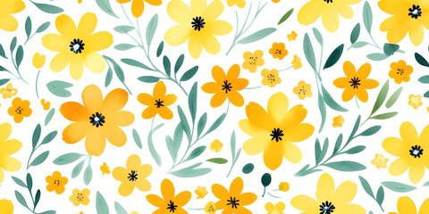 Yellow floral background. Watercolor simple flowers ,digital art,illustration,Design,vector,art