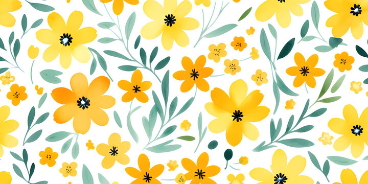 Yellow floral background. Watercolor simple flowers ,digital art,illustration,Design,vector,art