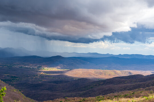 Rainy clouds over valley in Brazil´s countryside