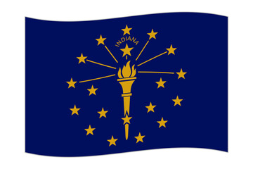 Waving flag of the Indiana state. Vector illustration.