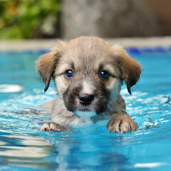 수영을 즐기고있는 강아지 - obrazy, fototapety, plakaty