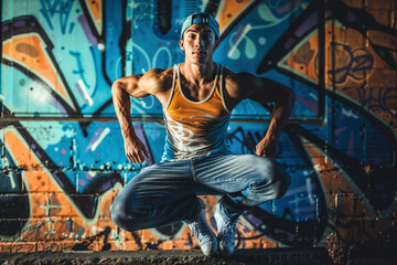 Athletic young man performing street dance