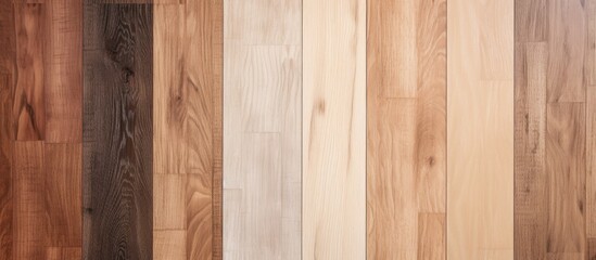 Wooden background showcasing vinyl and linoleum flooring samples with a wood grain texture and pattern - obrazy, fototapety, plakaty