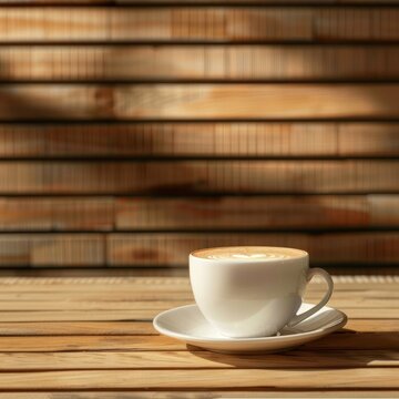 Coffee on a wooden table. Generate AI image