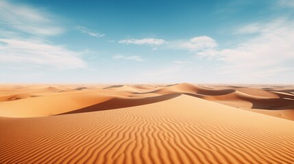 Fototapeta na wymiar Beautiful Arabian desert with warm colors.Golden Sand Dune Desert Landscape Panorama. Beautiful over the sand dunes in the Arabian,touched by the golden rays of the setting sun,generative ai