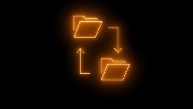 Glowing neon line Cloud storage text document folder icon isolated on black background. 4K Video motion graphic animation .