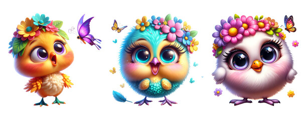 Floral Crowned Cuties. Spring Floral Birds, Cute Bird.