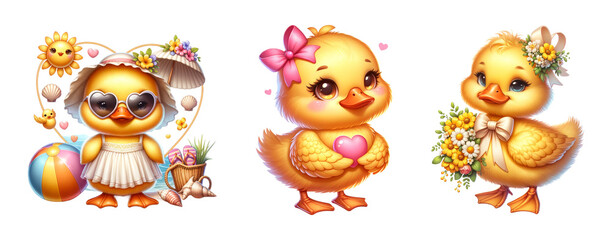 Fototapeta premium Adorable baby duck clipart. Playful Ducking Friends