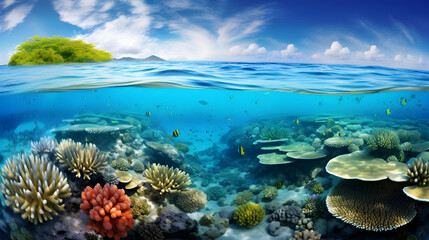 Fototapeta na wymiar A panoramic view of the Great Barrier Reef in Australia,