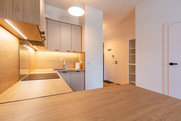 Spacious kitchen corner with sleek design and ample lighting