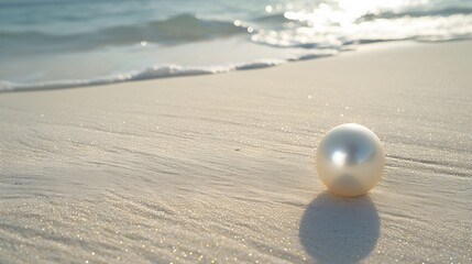 Underwater Treasures: Beautiful Pearl on Sand Background. Generative AI - obrazy, fototapety, plakaty