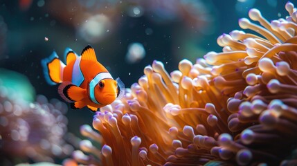 Fototapeta na wymiar Amphiprion ocellaris clownfish and anemone in sea.