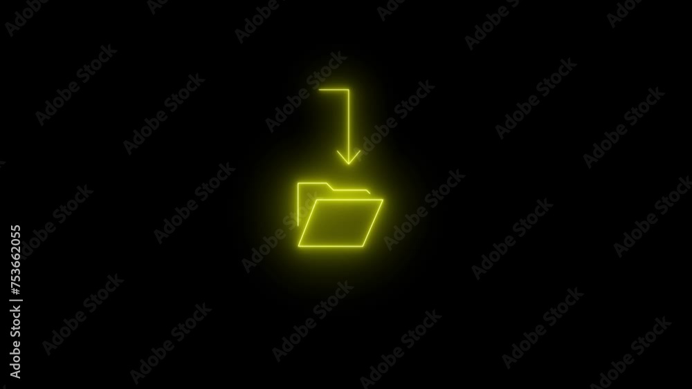 Poster glowing neon line cloud storage text document folder icon isolated on black background. 4k video mot
