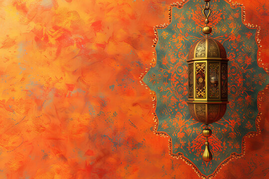 Intricate Islamic Ornament And Lantern Light On Orange Wallpaper
