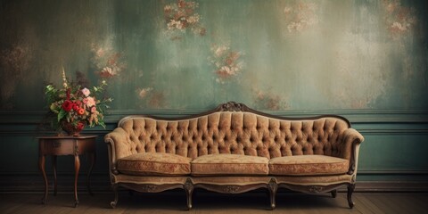 Old-fashioned room with vintage couch