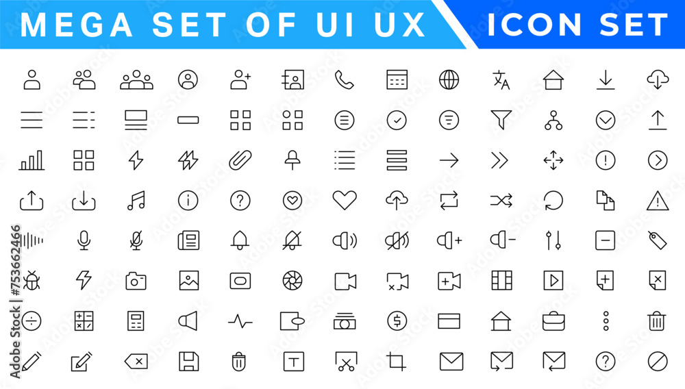 Poster mega set of ui ux icon set, user interface iconset collection
