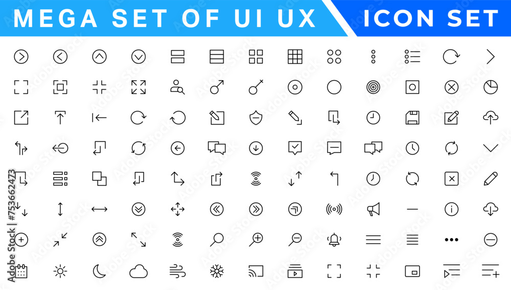 Poster mega set of ui ux icon set, user interface iconset collection
