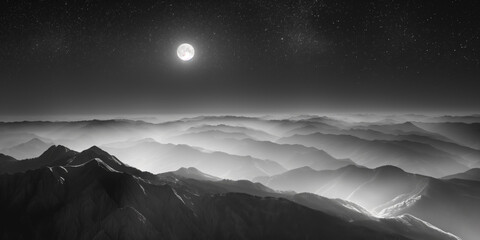 Blick auf die Berge mit Mond und Sternen