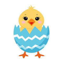 Easter chick in egg, cute vector character on white background