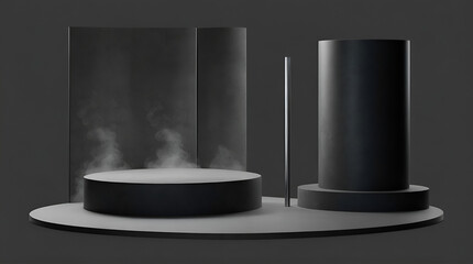 The cylindrical display stand has a bare cement surface. A stand for displaying or designing an empty backdrop. ai generative