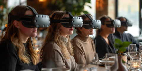 Fototapeta na wymiar Leute in einem Restaurant mit VR-Headsets