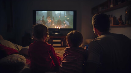 Cozy snapshots of a family enjoying a movie night at home,