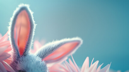 Whimsical White Rabbit Ear: A Pastel Blue Background Celebration of Easter Spirit in 3D Rendering
