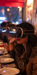 Fototapeta na wymiar Leute in einem Restaurant mit VR-Headsets