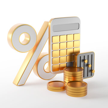 3D icon of interest, deposit, regulation and setting of funds. Composition of money, interest and management.	
