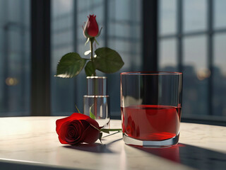 red rose in a glass