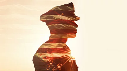 Poster Silhouette of police officer and US national flag © Joyce