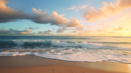 Fototapeta na wymiar Peaceful coastal scene with gentle waves caressing a sandy beach,