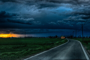 Thunderstorm with dark sky, San Giuliano Nuovo Alessandria, Piedmont, Italy