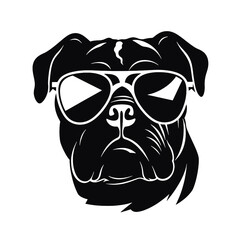 Vector silhouette of a boxer dog on a white background.