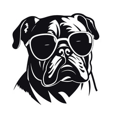 Vector silhouette of a boxer dog on a white background.