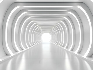 "Abstract 3D Technology Tunnel: Futuristic White Room"