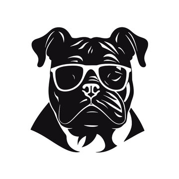recommend clip art: Vector silhouette of a boxer dog on a white background.