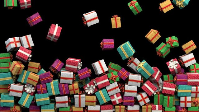Falling pile of gift boxes &ndash; 3d render with alpha channel.