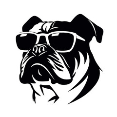 Vector silhouette of a boxer dog on a white background.