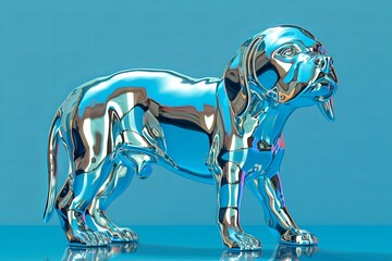 Metallic shiny dog on a blue background.