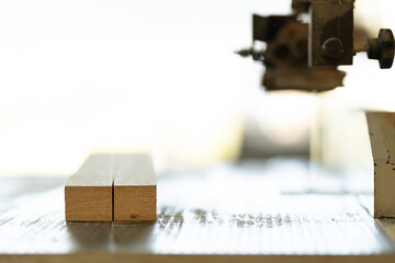 man working in a carpentry shop. Photographs of the work and backgrounds for publications with copy space.