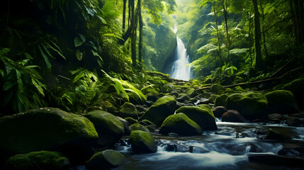 The lush and tropical landscapes of Costa Rica, with dense rainforests,