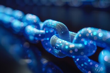 AI in blockchain analysis bright blue chains - obrazy, fototapety, plakaty