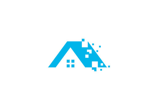 smart home roof tech digital logo icon design