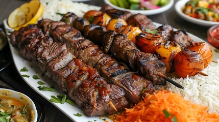 kebab feast with succulent grilled meats and fluffy rice