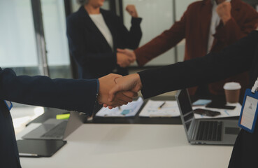 Meeting and greeting concept, Two confident Business handshake and business people after discussing...