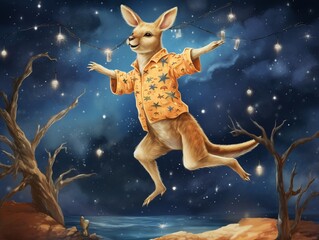 Obraz na płótnie Canvas A kangaroo wearing pajamas in full body illustration
